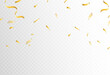 Confetti explosion on transparent background. Shiny golden paper pieces flying and spreading. blur. vector illustration