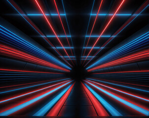 Poster - Abstract background of glowing lines and stripes, neon cyberpunk style. Generated AI