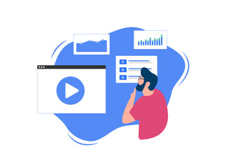  - Personalized Video Marketing - related video and media ads based on viewer interests, likes and bookmarks. Personalized video content strategy. Vector illustration isolated on white background