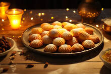 Arabic Sweets, Maamoul Cookies On Served Table. Arabic Pastries Concept