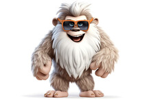 Cartoon Yeti Or Bigfoot Hairy Character Wearing Sunglasses, On Isolated White Background. Funny Monster Toy