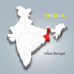 Wall Mural - West Bengal state map location in Indian 3d isometric map. West Bengal map vector illustration