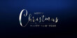 Christmas card with greetings on empty blue background. Merry Xmas. Happy New Year greetings