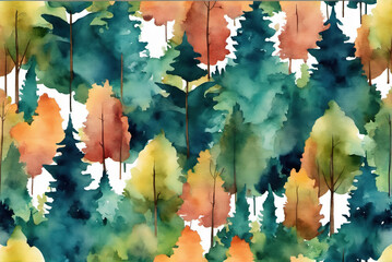 Wall Mural - Forest trees wallpaper background in ink painting style