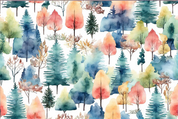 Wall Mural - Forest trees wallpaper background in ink painting style