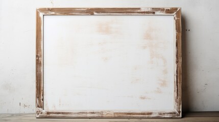 Wall Mural - An empty wooden frame on a white wall  AI generated illustration