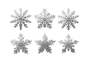 Wall Mural - set of grey snowflakes in glitter of silver. collection of decorative elements for the christmas hol