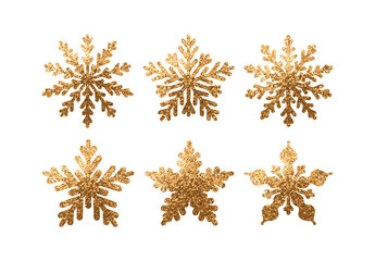 Poster - Set of Golden snowflakes in glitter of gold. Collection of decorative elements for the Christmas holiday. Vector illustration