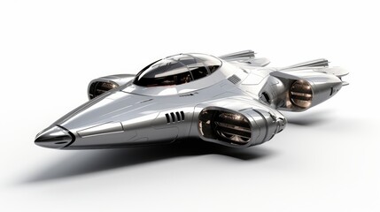 an ultramodern spaceship in a sleek silver design hovering isolated on a white background ai generat
