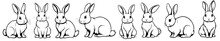 Set Different Rabbits Silhouettes, Isolated On Background For Design Use. Bunnies As Decorative Elements.