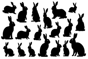 Wall Mural - Rabbits silhouette set. Bunny symbols. Hare Farm animal icon collection vector illustration