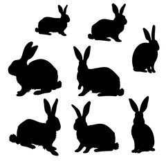 Wall Mural - Set different rabbits silhouettes, isolated on background for design use. Bunnies as decorative elements.