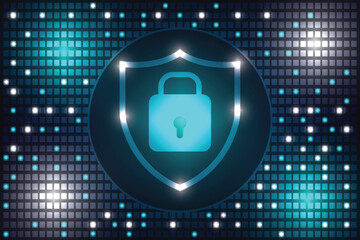 Wall Mural - Cyber security concept. Shield with padlock on abstract background. Vector illustration