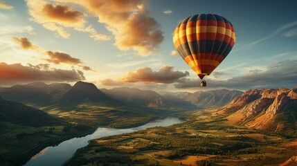 Wall Mural - A hot air balloon serenely floating above a scenic