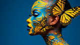 Exotic color butterfly pattern art or makeup cosmetics design with african woman face.traditional tribe style decorations