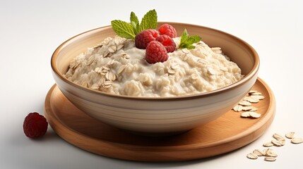 Wall Mural - A bowl of oatmeal flakes isolated on a background