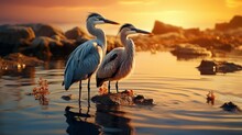 Beautiful Birds Beside A Stretch Of Water