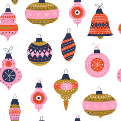 Wall Mural - christmas tree toys seamless pattern. vector illustration