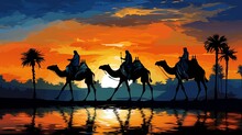 The Three Wisemen On A Journey. AI Generated