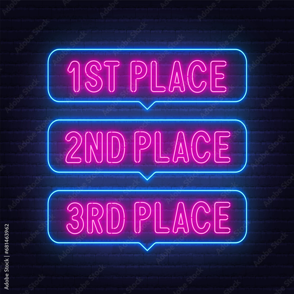 1st 2nd 3rd place neon sign in the speech bubble on brick wall ...