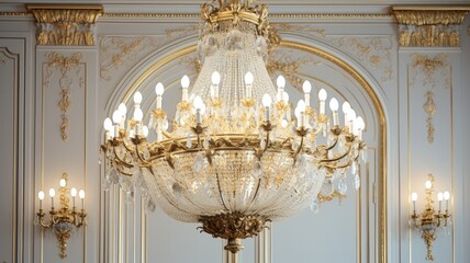 Wall Mural - Luxury chandelier which is the highlight of the ballroom. Generative AI Technology 