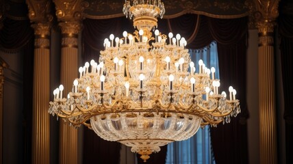 Wall Mural - Luxury chandelier which is the highlight of the ballroom. Generative AI Technology 