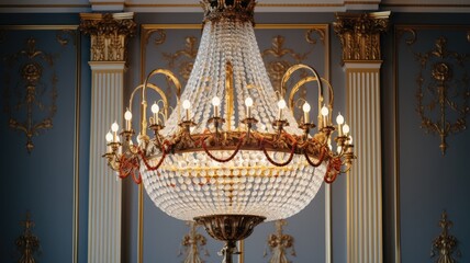 Wall Mural - Luxury chandelier which is the highlight of the ballroom. Generative AI Technology 