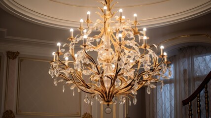 Wall Mural - Luxury chandelier which is the highlight of the ballroom. Generative AI Technology 