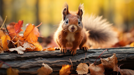 Wall Mural - squirrel in autumn forest HD 8K wallpaper Stock Photographic Image 