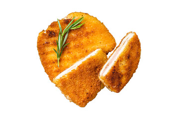 Wall Mural - Schnitzel Cordon bleu fillet cutlet with ham and cheese.  Transparent background. Isolated.
