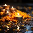 Diwali light decorations are seen on a table in a yellow ,Diwali, Maha shivatri, Decoration for Puja
