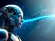© ismael - 3d rendering female cyborg with digital circuit on dark blue background.IA generativa