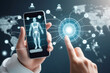 © ismael - Concept view of a doctor holding a smartphone with medical icon around.IA generativa