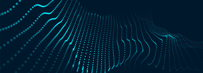 Fototapete - Abstract background of points. White wave. Cyber particles. Big data stream. Vector illustration