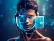 © ismael - Close up portrait of futuristic young man. 3D rendering toned image double exposure.IA generativa