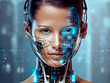 © ismael - Portrait of futuristic woman with artificial intelligence head. 3D rendering.IA generativa