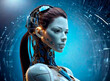 © ismael - 3d rendering of a female robot with a futuristic interface in the background.IA generativa