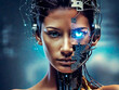 © ismael - Close up portrait of futuristic woman with artificial intelligence. Sci-fi concept.IA generativa