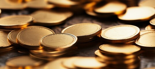 Poster - Gold coins. Finance treasure money concept.  Generative AI technology.	
