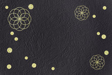 正月イメージ　菊模様と水玉模様の和紙のデザイン（金色の模様とチャコールグレーの和紙の背景）
