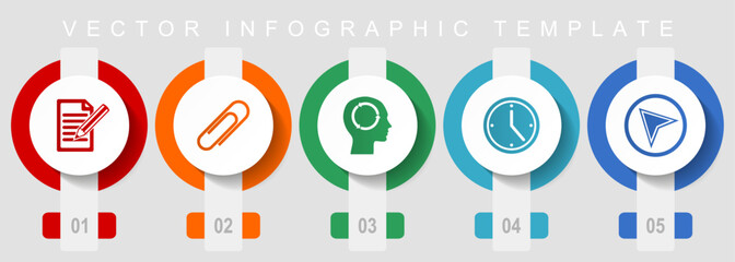 Poster - Education flat design icon set, miscellaneous icons such as register, attach, head, clock and navigation arrow, vector infographic template, web buttons collection