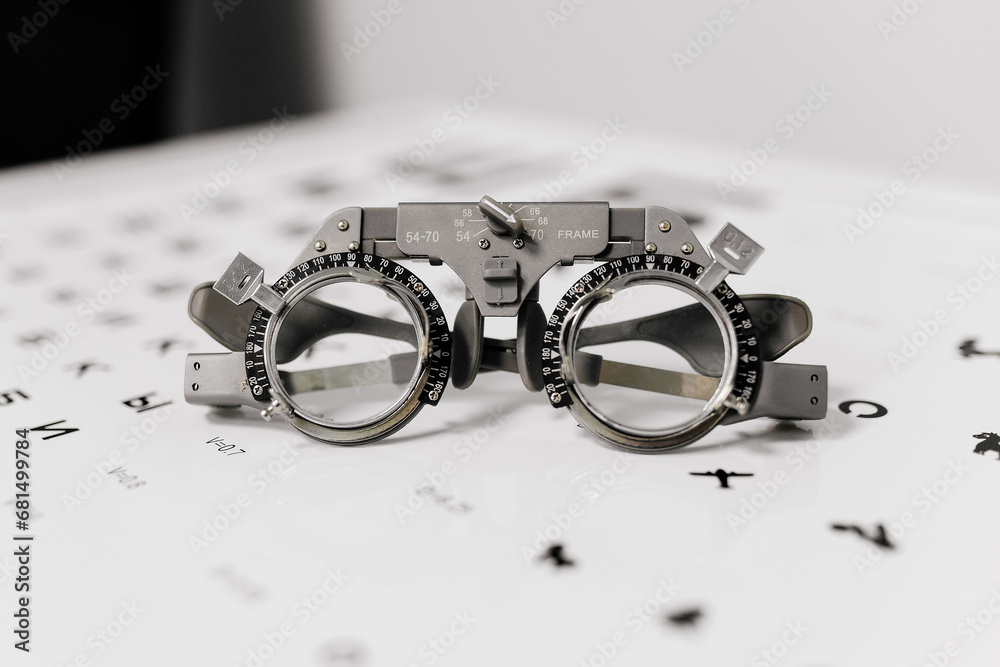 Image of test glasses with letter diagram for eye examination, vision ...