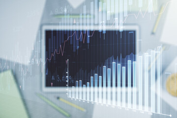 Poster - Multi exposure of abstract financial diagram and modern digital tablet on background, banking and accounting concept
