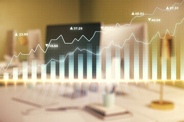 Aufkleber - Multi exposure of abstract creative financial chart on computer background, research and analytics concept