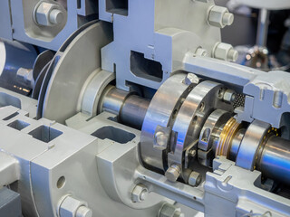 Poster - industrial pump inside view. sectional view of production equipment. steel and copper pump for facto