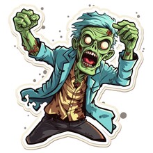 Zombie In A Shirt And Pants. Zombie Sticker. Sticker. Logotype.