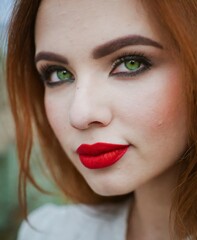 Poster - Beauty makeup, beautiful redhead model face closeup photography