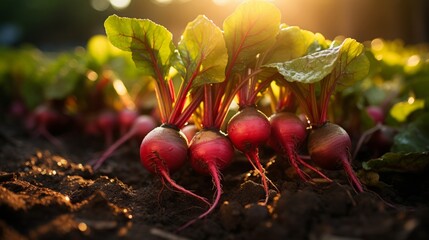 Wall Mural - Beetroots growing in a sunny vegetable garden