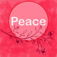 Wall Mural - Peace Pink Floral Element Circle Text