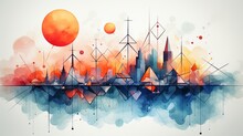 Abstract Watercolor Artwork Mixed With Buzzy Geometrical Shapes